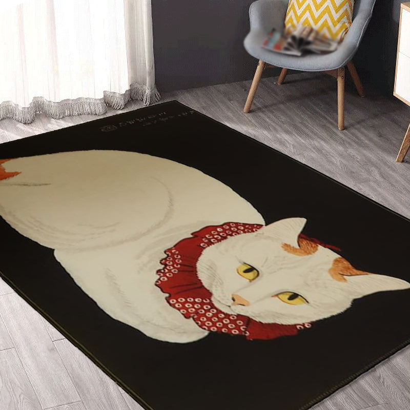 Frendorf | Nieuwheid Kat Patroon Tapijt Rood en Zwart Polyester Wasbaar Diervriendelijk Gebied Tapijt voor Decoratie