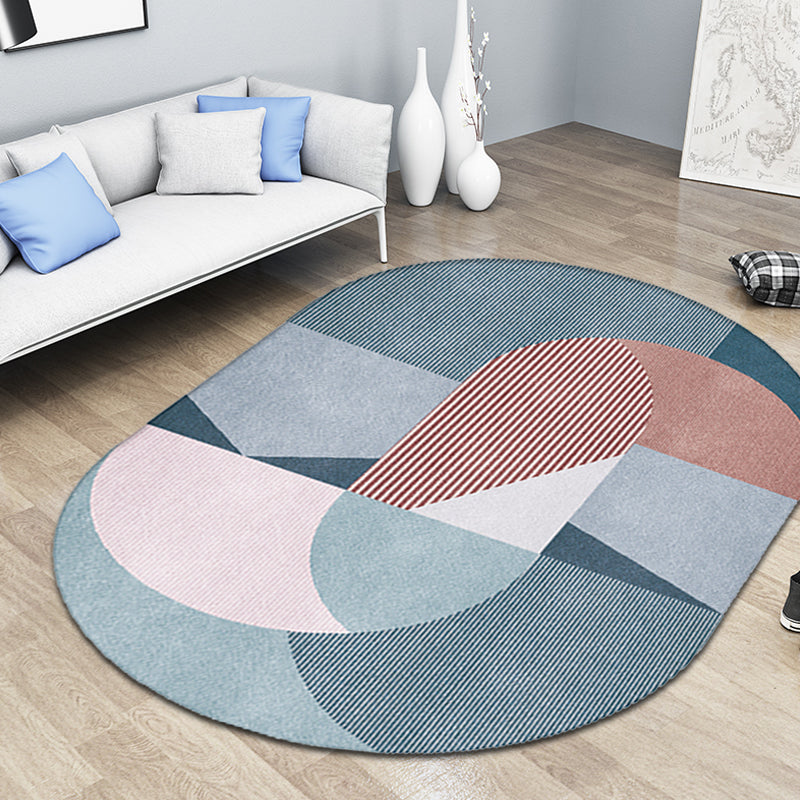 Frendorf | Grijze en Blauwe Slaapkamer Tapijt Noviteit Kleurblok Streep Patroon Gebied Tapijt Polyester Huisdiervriendelijk Tapijt