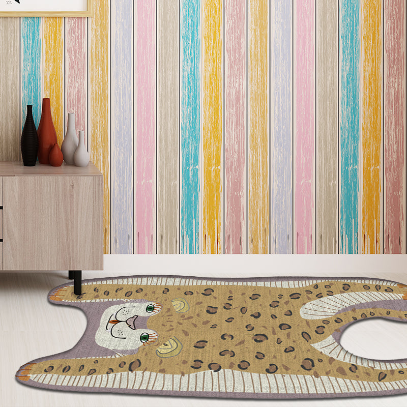 Frendorf | Kinderen Irreguliere Slaapkamer Tapijt in Geel en Paars Dier Leopard Print Tapijt Polyester Antislip Achterkant Gebied Tapijt