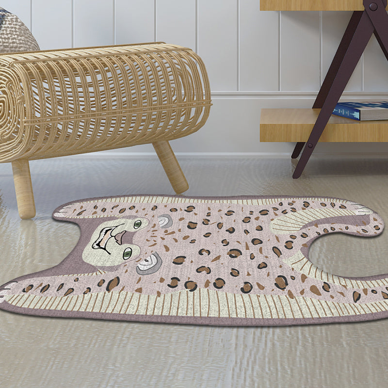 Frendorf | Kinderen Irreguliere Slaapkamer Tapijt in Geel en Paars Dier Leopard Print Tapijt Polyester Antislip Achterkant Gebied Tapijt