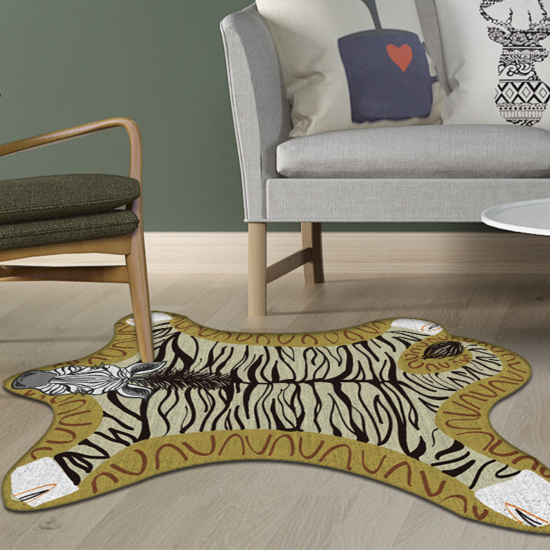 Frendorf | Uniek Kids Irregulaire Tapijt in Geel en Grijs Dier Zebra Patroon Tapijt Polyester Wasbaar Tapijt voor Kinderkamer