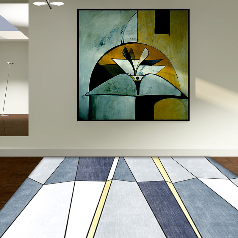 Frendorf | Blauer Modernist Teppich Polyester Farbblock Teppich Haustierfreundlich Waschbar Rutschfeste Rückseite Teppich für Wohnzimmer