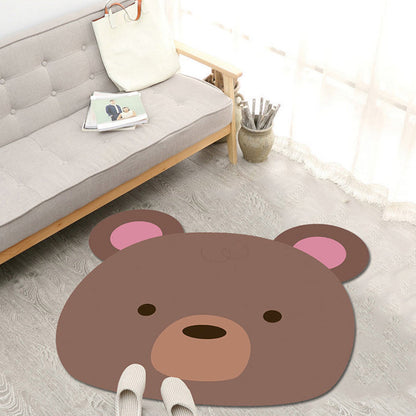 Frendorf | Kawaii Cartoon Dierenpatroon Tapijt Bruin en Geel Kinder Tapijt Polyester Wasbaar Huisdier Vriendelijk Antislip Vloerkleed voor Kinderkamer