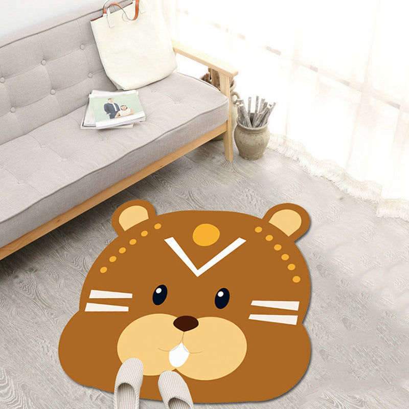 Frendorf | Kawaii Cartoon Dierenpatroon Tapijt Bruin en Geel Kinder Tapijt Polyester Wasbaar Huisdier Vriendelijk Antislip Vloerkleed voor Kinderkamer