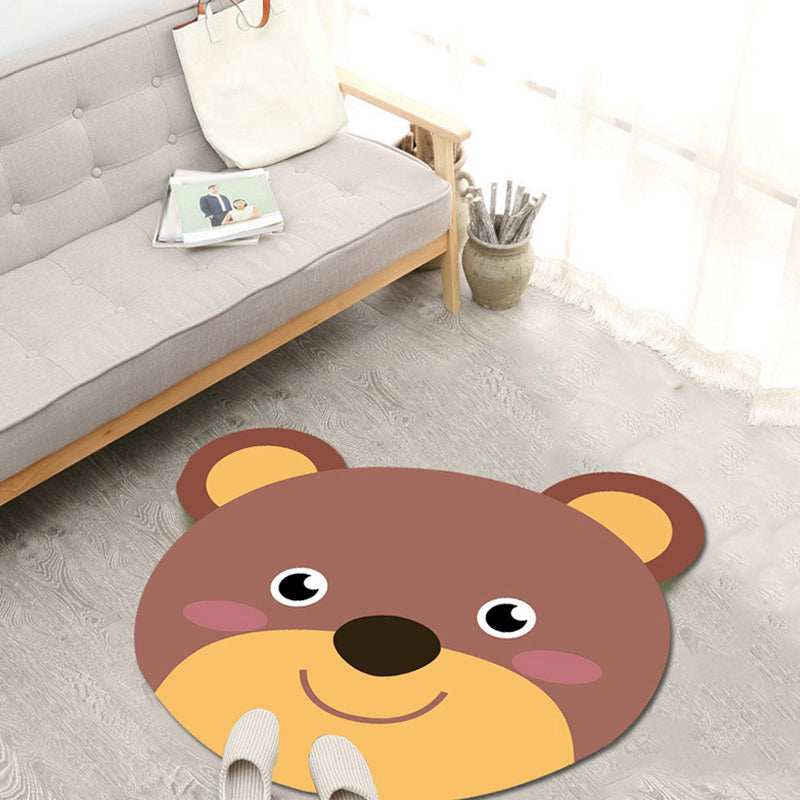 Frendorf | Kawaii Cartoon Dierenpatroon Tapijt Bruin en Geel Kinder Tapijt Polyester Wasbaar Huisdier Vriendelijk Antislip Vloerkleed voor Kinderkamer