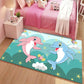 Kinder Cartoon Delfin Muster Teppich mit Stern Grün und Blau Polyester Teppich Waschbar Haustierfreundlich Rutschfester Teppich für das Kinderzimmer