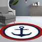 Einzigartiger Navigationsmuster-Teppich mit Schiff und Anker Blau und Weiß Kinderteppich Polyester Waschbar Haustierfreundlicher Anti-Rutsch-Teppich für das Kinderzimmer
