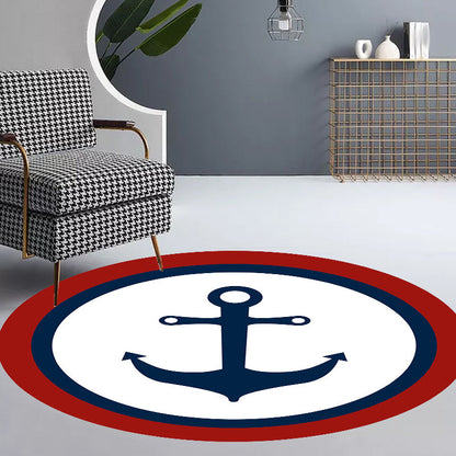 Frendorf | Einzigartiger Navigationsmuster-Teppich mit Schiff und Anker Blau und Weiß Kinderteppich Polyester Waschbar Haustierfreundlicher Rutschfester Teppich für das Kinderzimmer