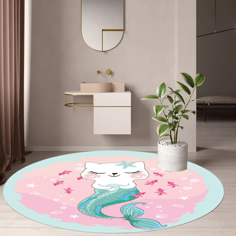 Frendorf | Kids Cartoon Cat Pattern Rug Roze en Rood Polyester Tapijt Wasbaar Huisdiervriendelijk Antislip Vloerkleed voor Kinderkamer