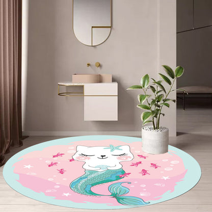 Frendorf | Kids Cartoon Cat Pattern Rug Roze en Rood Polyester Tapijt Wasbaar Huisdiervriendelijk Antislip Vloerkleed voor Kinderkamer