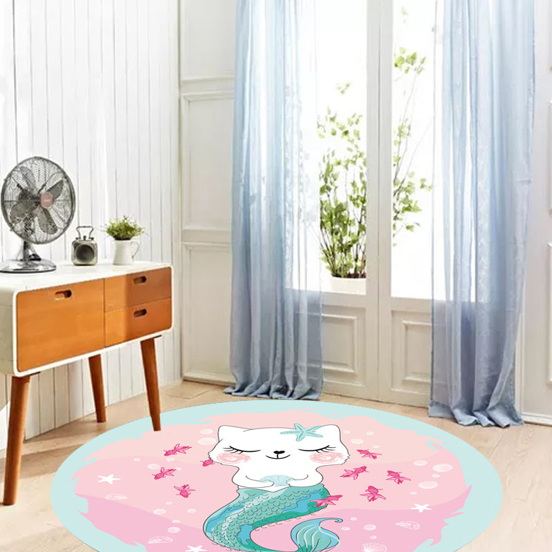 Frendorf | Kids Cartoon Cat Pattern Rug Roze en Rood Polyester Tapijt Wasbaar Huisdiervriendelijk Antislip Vloerkleed voor Kinderkamer