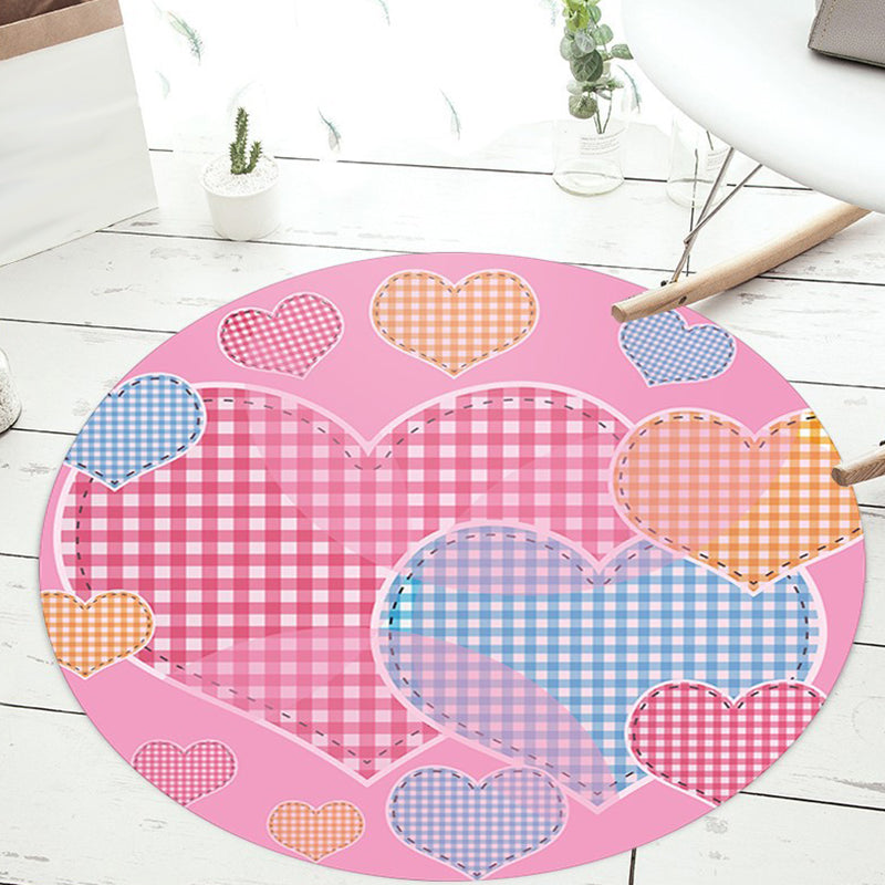 Frendorf | Ongewone Hartpatroon Tapijt met Bloemachtig Roze en Blauwe Kindertapijt Polyester Wasbaar Huisdier Vriendelijk Antislip Tapijt voor Kinderkamer