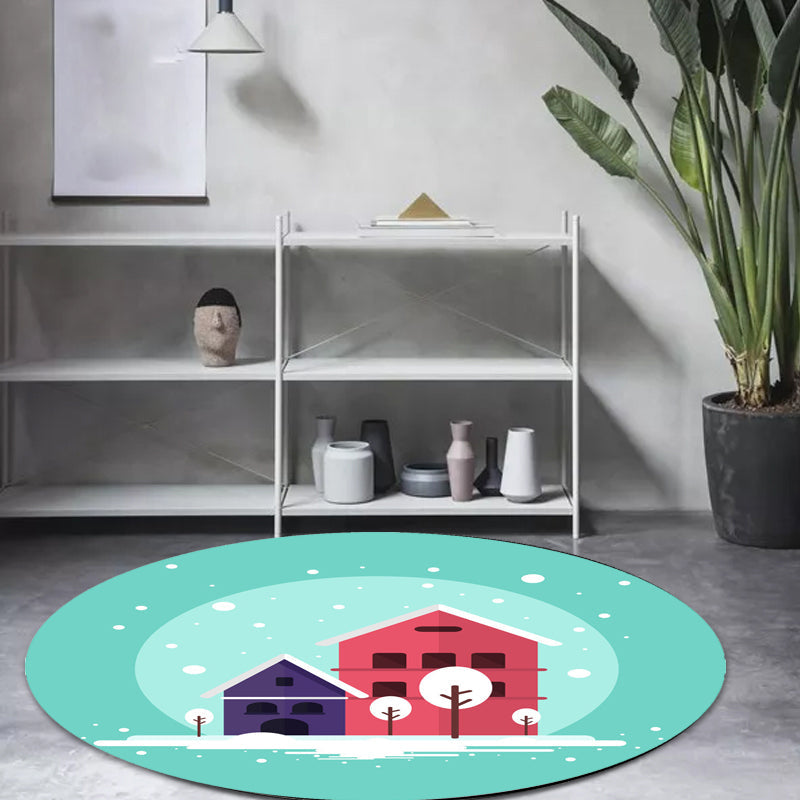 Frendorf | Stijlvol Huis Patroon Tapijt Roze en Groen Kindertapijt Polyester Huisdiervriendelijk Wasbaar Antislip Onderzijde Gebiedtapijt voor Kinderkamer