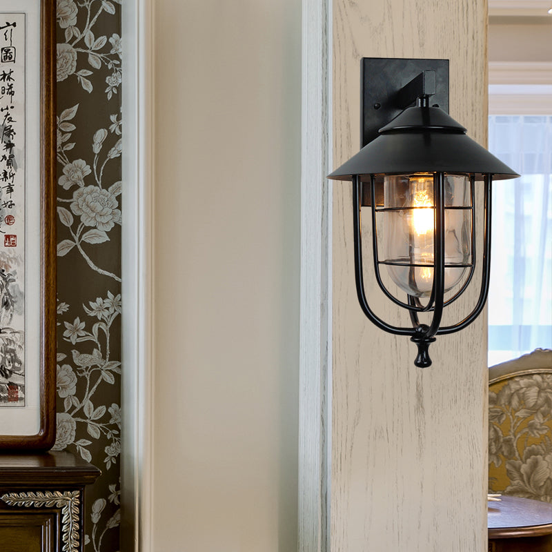 Frendorf | 1 Strahlende Klare Glas Wandlampe Licht Industrielles Schwarzes Käfig Wohnzimmer Beleuchtung Fixture