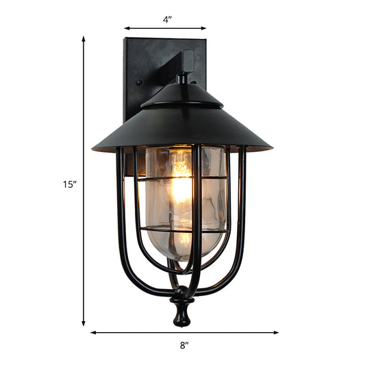 Frendorf | 1 Strahlende Klare Glas Wandlampe Licht Industrielles Schwarzes Käfig Wohnzimmer Beleuchtung Fixture