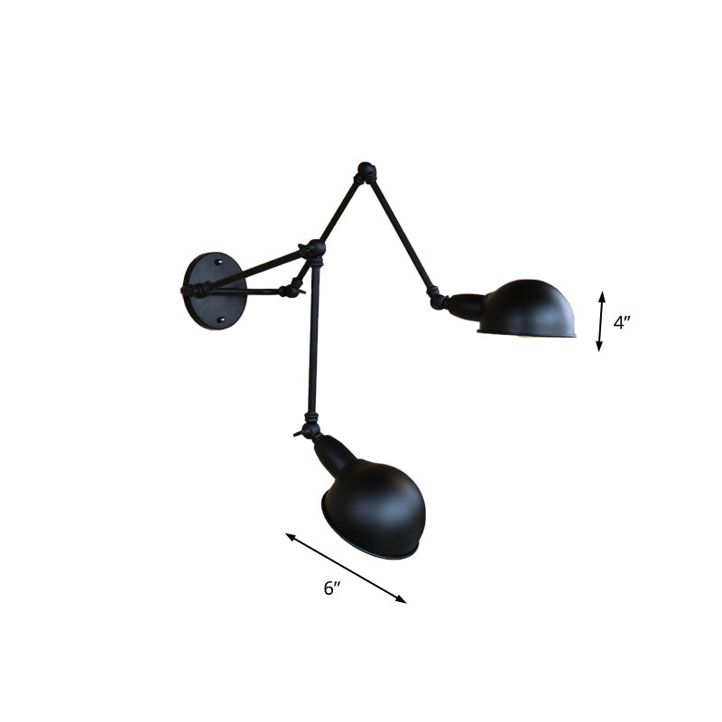 Frendorf | Swing Arm Flur-Wandleuchte mit Schalen-Schirm Industriedesign Metall 2/3 Köpfe Schwarze Wandleuchte