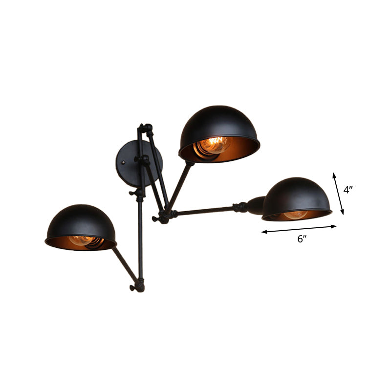 Frendorf | Swing Arm Flur-Wandleuchte mit Schalen-Schirm Industriedesign Metall 2/3 Köpfe Schwarze Wandleuchte