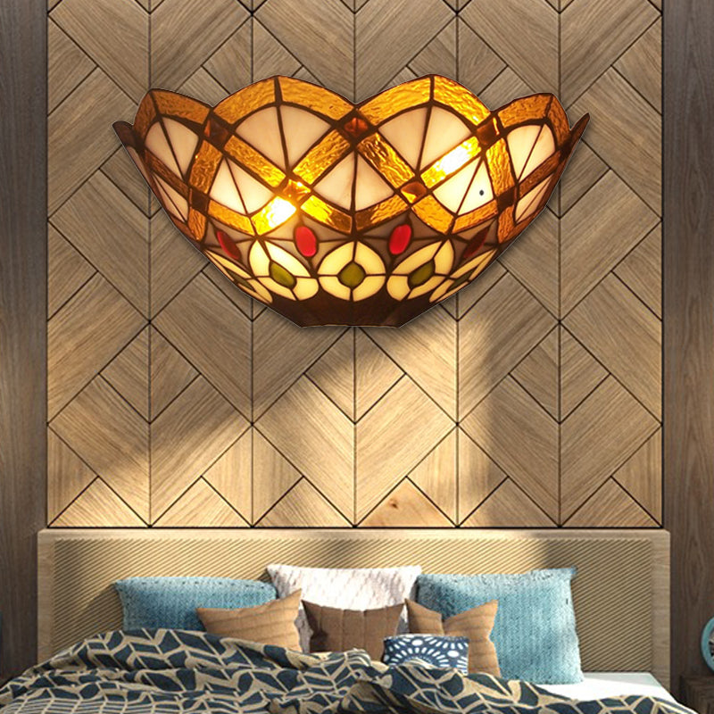 Frendorf | Glas-in-lood schaal wandlamp met pauwenontwerp 2 lichten Victoriaanse wandlamp