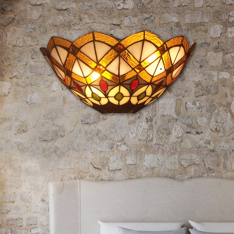 Frendorf | Glas-in-lood schaal wandlamp met pauwenontwerp 2 lichten Victoriaanse wandlamp