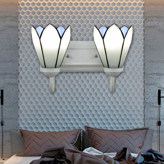 Frendorf | 2 Köpfe Wandmontierte Tiffany-Lilie Weiße Glas Wandleuchte Lichtarmatur für Schlafzimmer