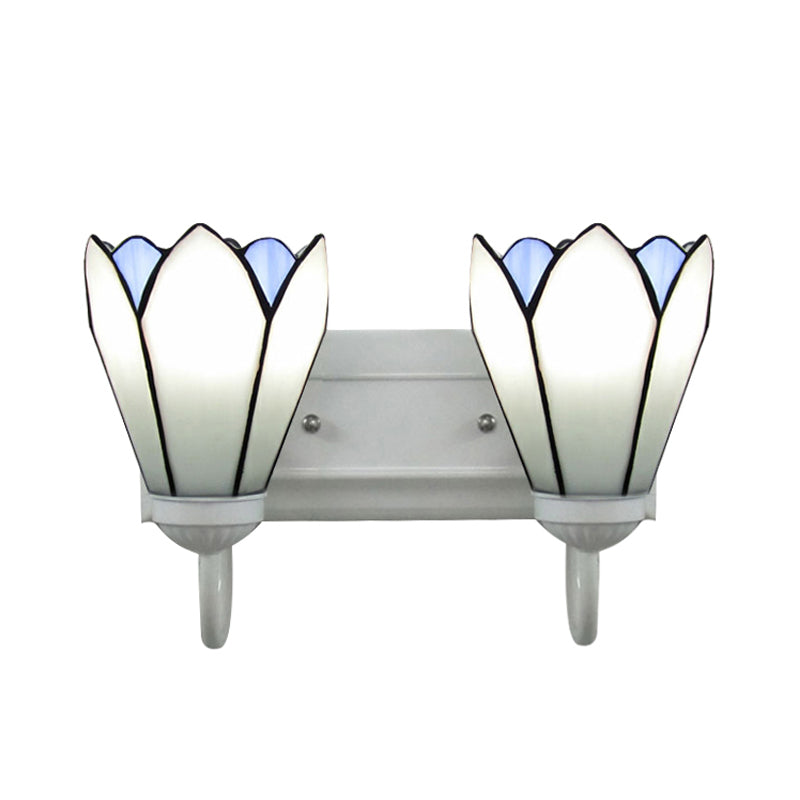 Frendorf | 2 Köpfe Wandmontierte Tiffany-Lilie Weiße Glas Wandleuchte Lichtarmatur für Schlafzimmer