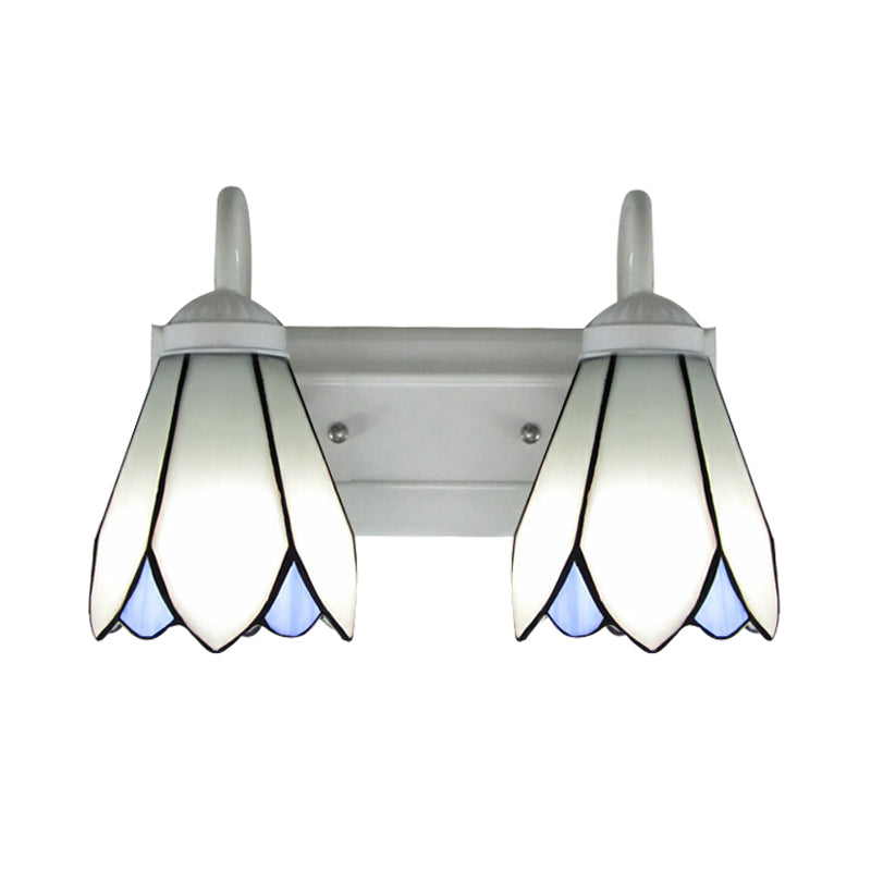 Frendorf | 2 Köpfe Wandmontierte Tiffany-Lilie Weiße Glas Wandleuchte Lichtarmatur für Schlafzimmer
