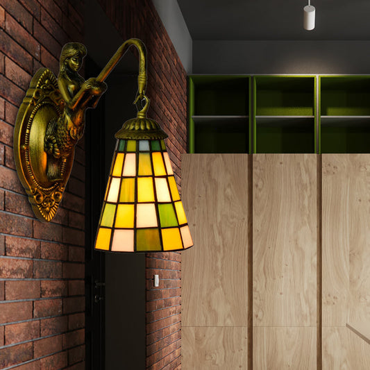 Frendorf | 1 Hoofdelement Wandlamp Tiffany Rasterpatroon Blauw/Groen Glas Wandlamp voor Gang