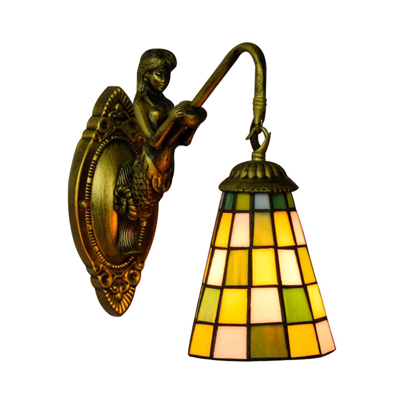 Frendorf | 1 Hoofdelement Wandlamp Tiffany Rasterpatroon Blauw/Groen Glas Wandlamp voor Gang