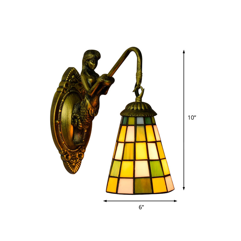 Frendorf | 1 Hoofdelement Wandlamp Tiffany Rasterpatroon Blauw/Groen Glas Wandlamp voor Gang