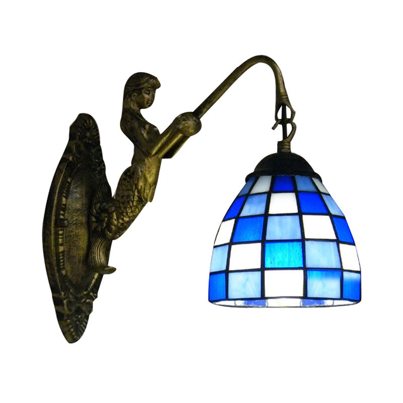 Frendorf | 1 Hoofdelement Wandlamp Tiffany Rasterpatroon Blauw/Groen Glas Wandlamp voor Gang