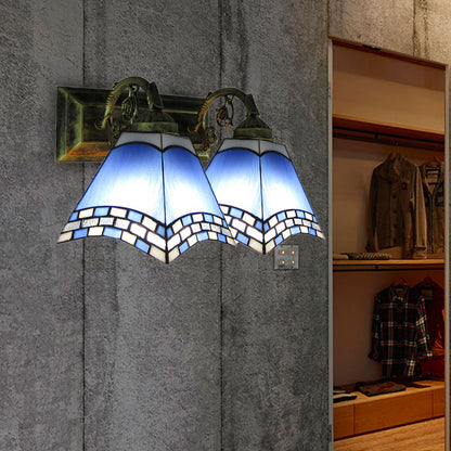 Frendorf | Nautical Pyramid Wandverlichting Gevlochten Glas 2 Lichten Vanity Licht in Licht/Donker Blauw voor Badkamer