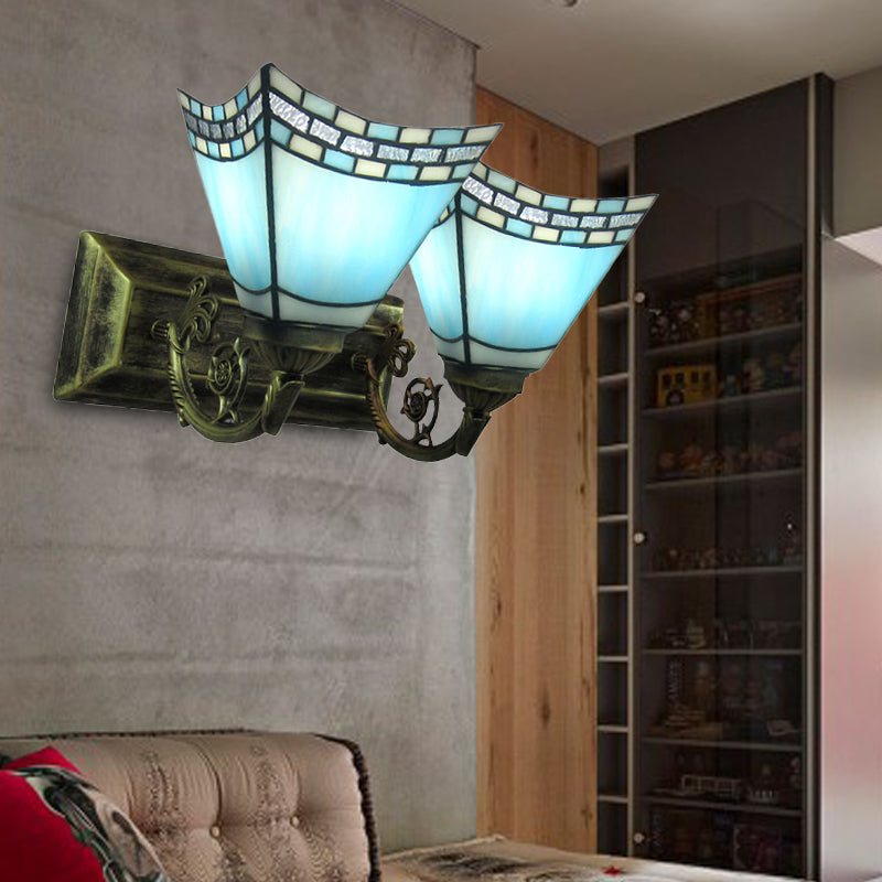 Frendorf | Nautical Pyramid Wandverlichting Gevlochten Glas 2 Lichten Vanity Licht in Licht/Donker Blauw voor Badkamer