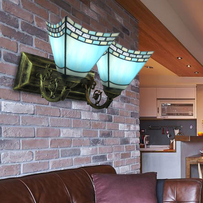 Frendorf | Nautical Pyramid Wandverlichting Gevlochten Glas 2 Lichten Vanity Licht in Licht/Donker Blauw voor Badkamer