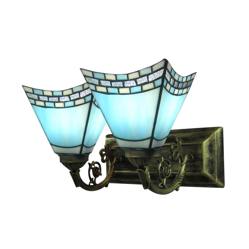 Frendorf | Nautical Pyramid Wandverlichting Gevlochten Glas 2 Lichten Vanity Licht in Licht/Donker Blauw voor Badkamer
