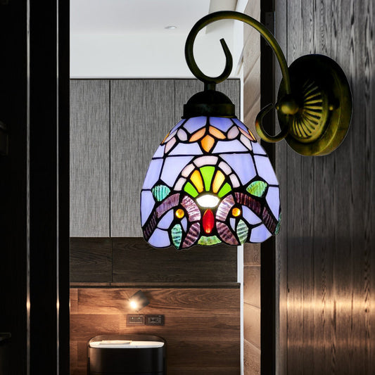 Frendorf | Dome Wandverlichting met Blauwe / Bruine Glazen Schaduw Victoriaanse Stijl 1 Licht Mini Wandlamp in Messing Afwerking