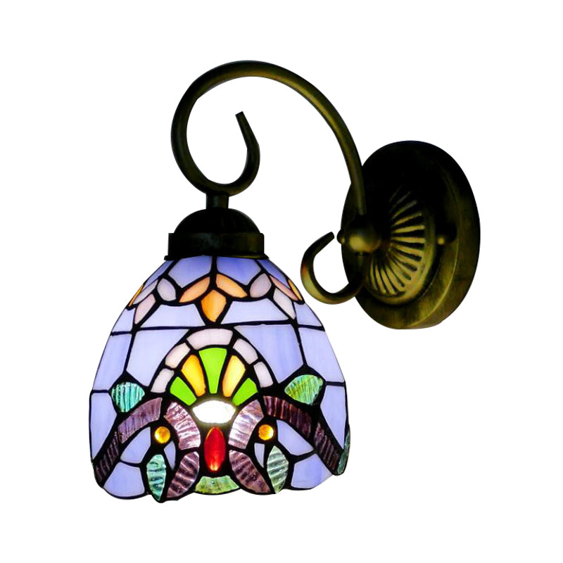 Frendorf | Dome Wandverlichting met Blauwe / Bruine Glazen Schaduw Victoriaanse Stijl 1 Licht Mini Wandlamp in Messing Afwerking