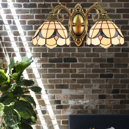 Frendorf | 2 Lights Dome Wandlamp met Magnolia Wit/Beige Glas Tiffany Wandlamp voor Woonkamer