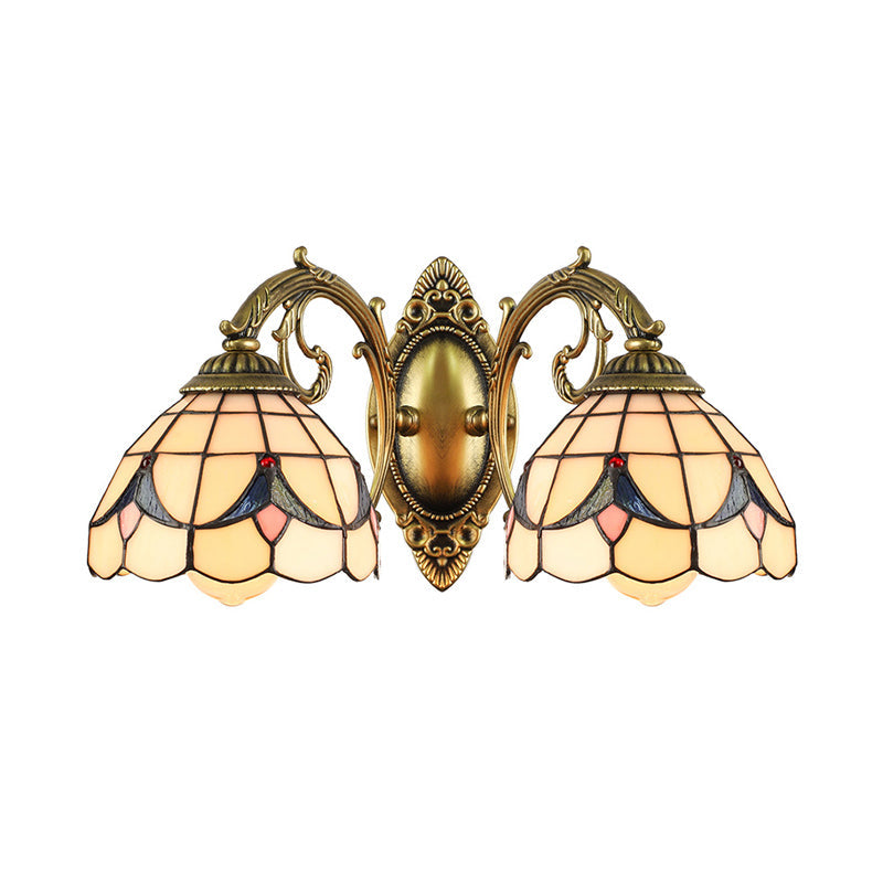 Frendorf | 2 Lights Dome Wandlamp met Magnolia Wit/Beige Glas Tiffany Wandlamp voor Woonkamer
