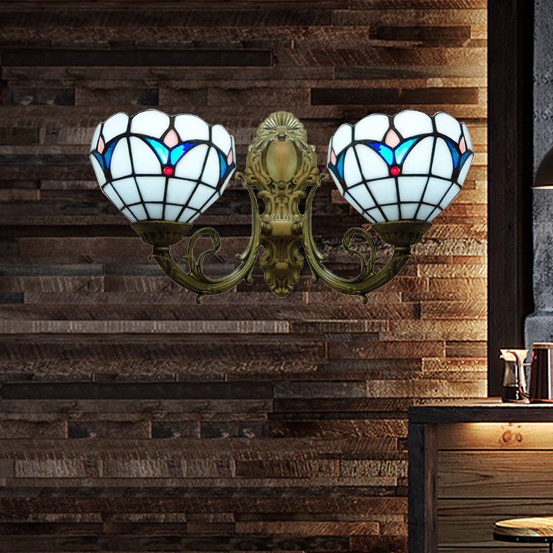 Frendorf | 2 Lights Dome Wandlamp met Magnolia Wit/Beige Glas Tiffany Wandlamp voor Woonkamer
