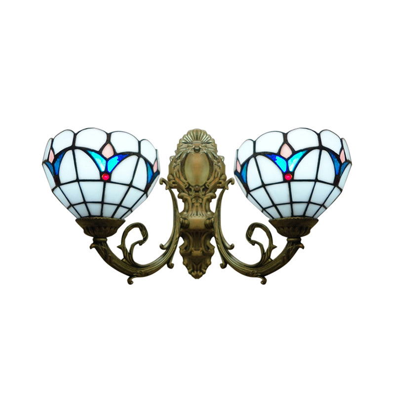 Frendorf | 2 Lights Dome Wandlamp met Magnolia Wit/Beige Glas Tiffany Wandlamp voor Woonkamer