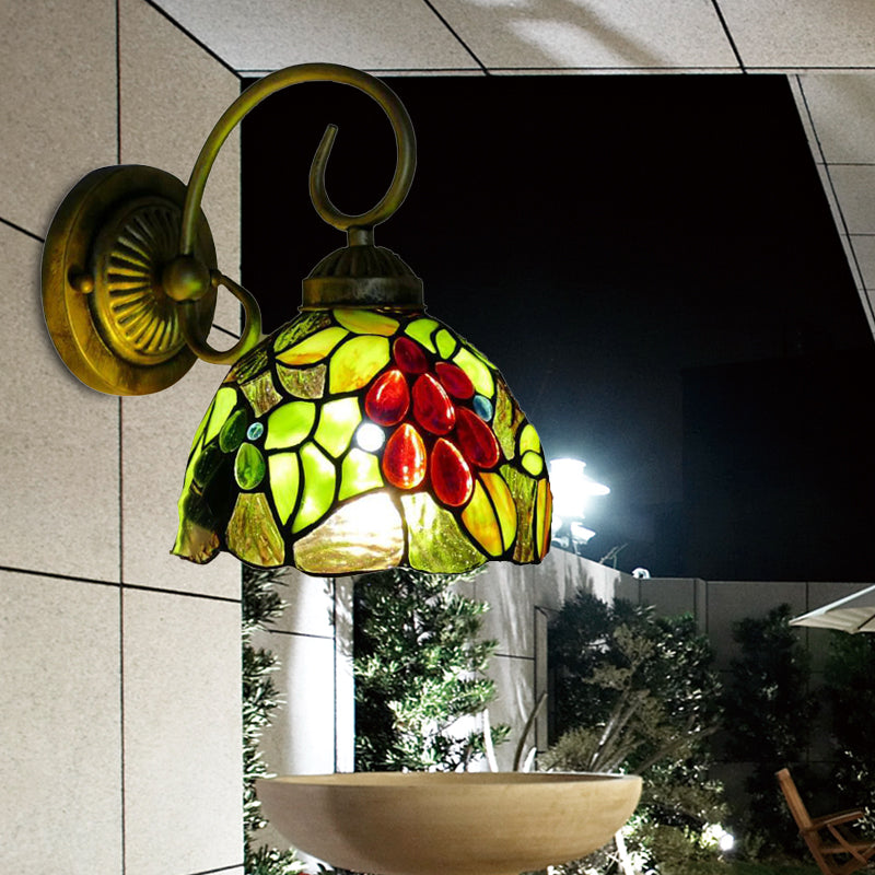 Frendorf | Lichtgroene Glazen Koepel Wandlamp Fixture Tiffany 1 Kop Antiek Brons Wandlamp met Boog/Gebogen Arm
