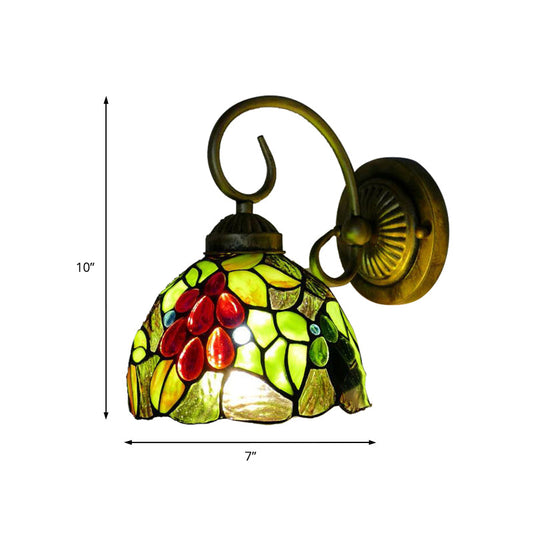 Frendorf | Lichtgroene Glazen Koepel Wandlamp Fixture Tiffany 1 Kop Antiek Brons Wandlamp met Boog/Gebogen Arm