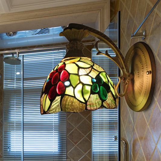 Frendorf | Lichtgroene Glazen Koepel Wandlamp Fixture Tiffany 1 Kop Antiek Brons Wandlamp met Boog/Gebogen Arm