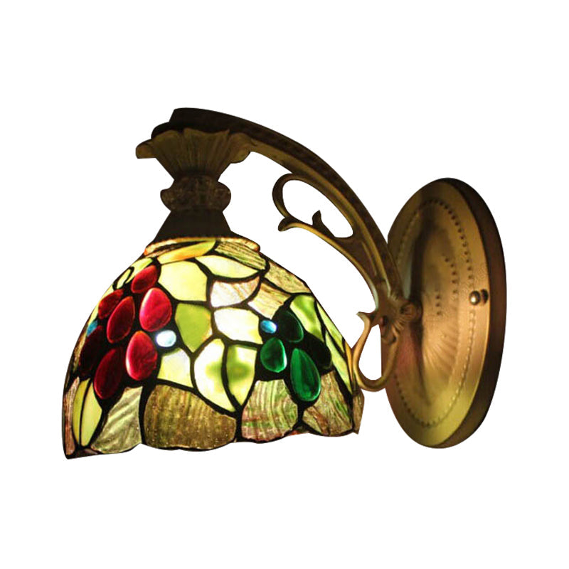 Frendorf | Lichtgroene Glazen Koepel Wandlamp Fixture Tiffany 1 Kop Antiek Brons Wandlamp met Boog/Gebogen Arm