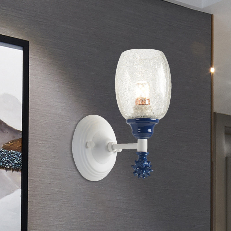 Frendorf | 1/2-Bulb Bedside Wandlamp Plattelands Blauw/Goud/Donkerblauw Wandverlichting mit Ovale Heldere Barstglas Shade