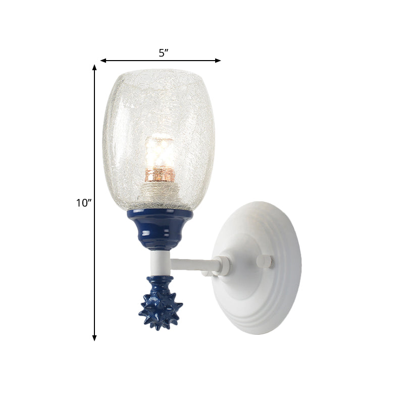 Frendorf | 1/2-Bulb Bedside Wandlamp Plattelands Blauw/Goud/Donkerblauw Wandverlichting mit Ovale Heldere Barstglas Shade
