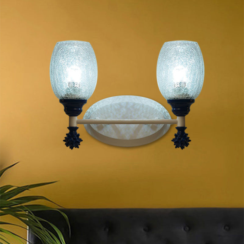 Frendorf | 1/2-Bulb Bedside Wandlamp Plattelands Blauw/Goud/Donkerblauw Wandverlichting mit Ovale Heldere Barstglas Shade