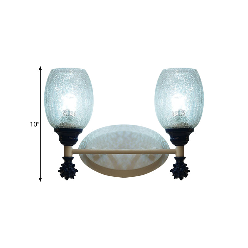 Frendorf | 1/2-Bulb Bedside Wandlamp Plattelands Blauw/Goud/Donkerblauw Wandverlichting mit Ovale Heldere Barstglas Shade