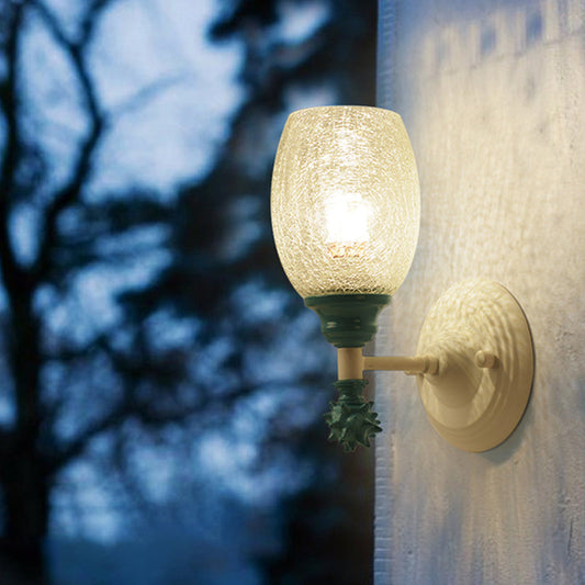 Frendorf | 1/2-Bulb Bedside Wandlamp Plattelands Blauw/Goud/Donkerblauw Wandverlichting mit Ovale Heldere Barstglas Shade