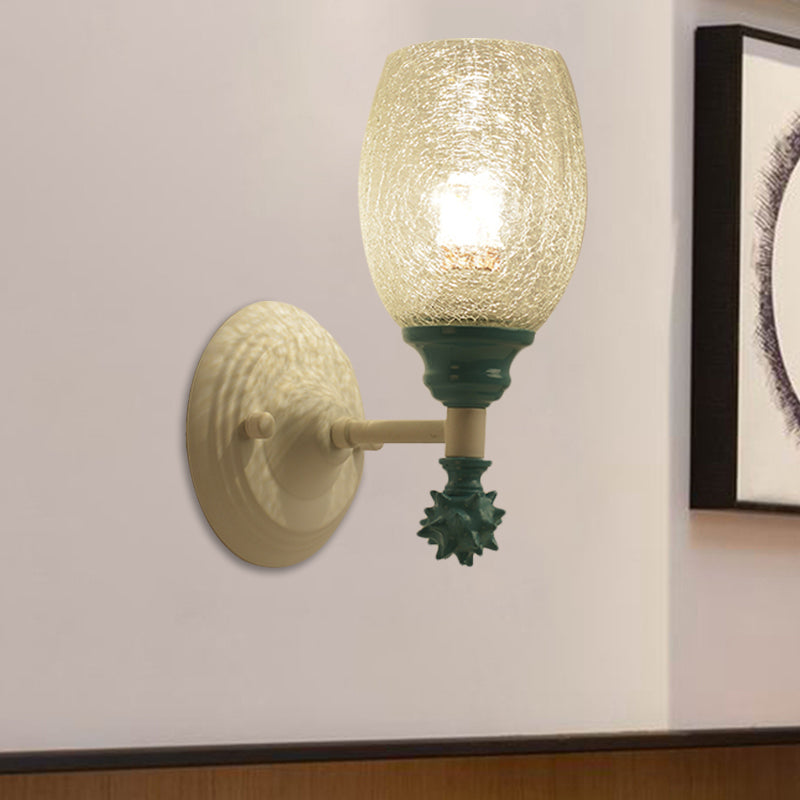 Frendorf | 1/2-Bulb Bedside Wandlamp Plattelands Blauw/Goud/Donkerblauw Wandverlichting mit Ovale Heldere Barstglas Shade